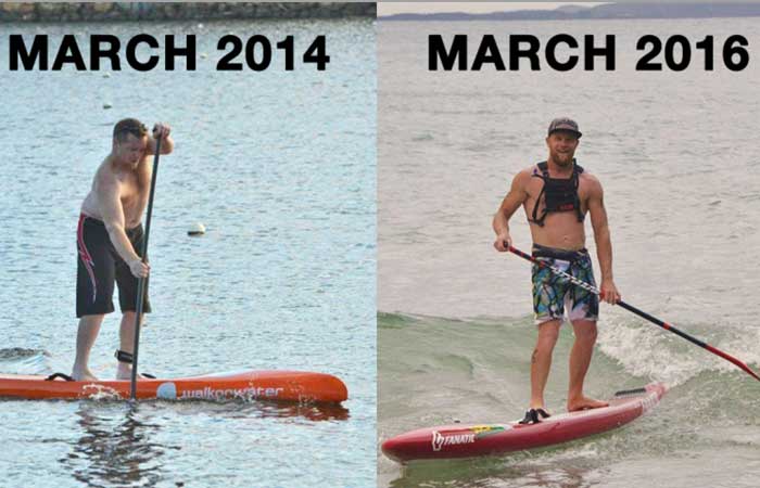 Paddleboarding before after body transformation