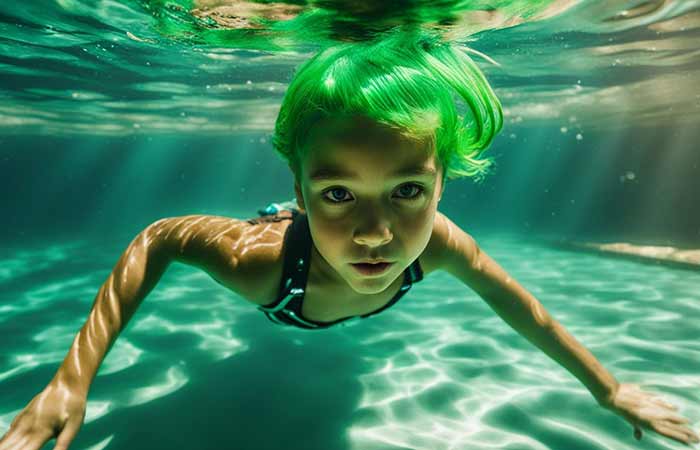Copper and chlorine reaction make hair turn green in pool